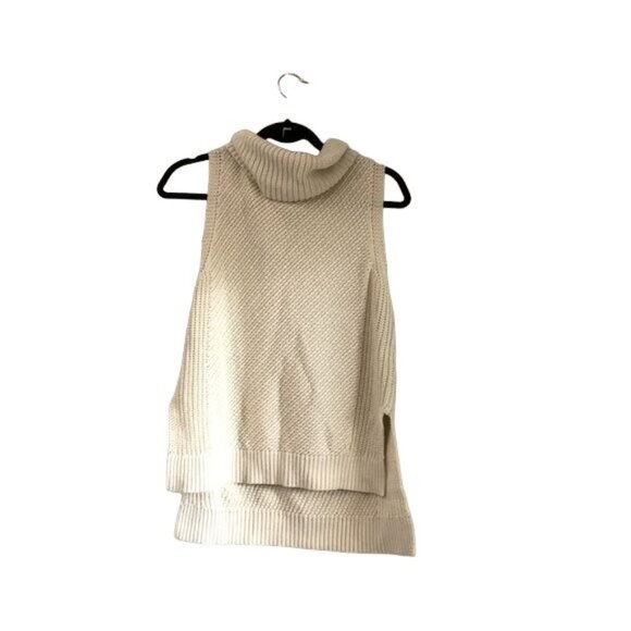 Leo & Sage Cream Turtleneck Cashmere Blend Sleeveless Hi Low Sweater Tank Size M - Picture 1 of 4